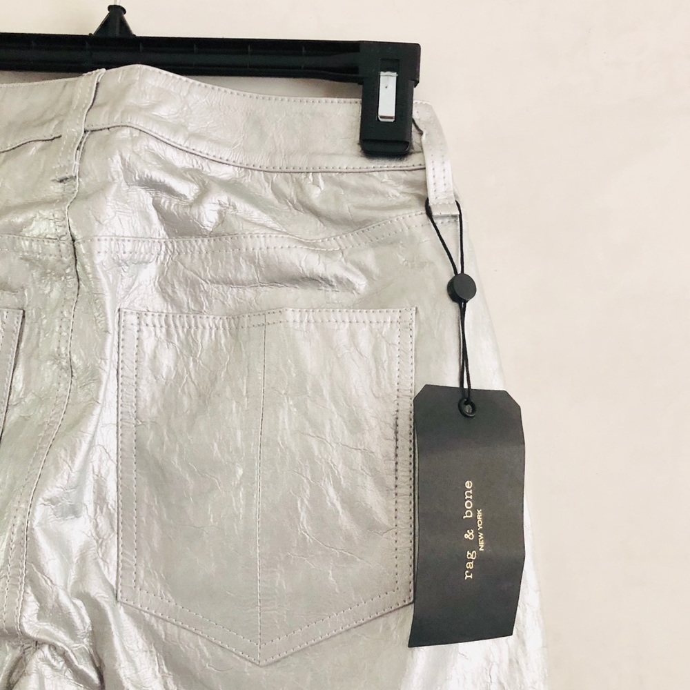 RAG & BONE Silver Metallic Leather Pants 23 NWT - Picture 6 of 8